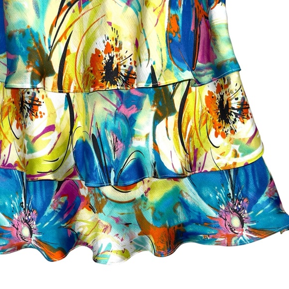 Boston Proper Ruffle Multicolor Tiered Flowy Spaghetti Strap Blouse Cami Large - Picture 10 of 13